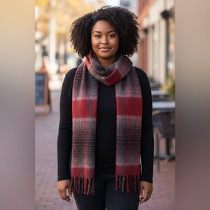 Denver Hayes Red and Black ,grey Plaid Scarf